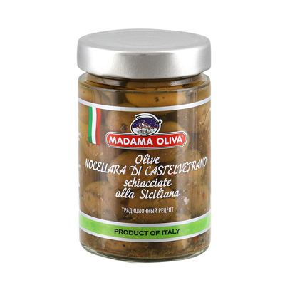 Примятые сицилийские оливки «Madama Oliva» Nocellara of Castelvetrano