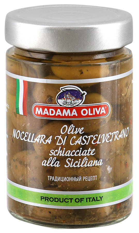 Примятые сицилийские оливки «Madama Oliva» Nocellara of Castelvetrano